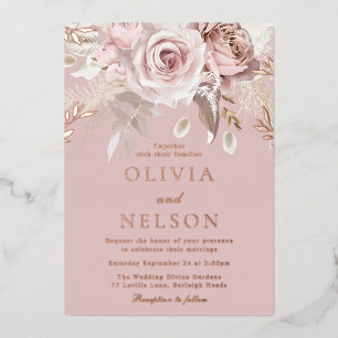 Schöne Blush Dusty Rose Hochzeit Rose Gold Folieneinladung