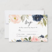 Schöne Blush & Navy Blumenfrühlings Hochzeit RSVP Karte (Vorderseite)