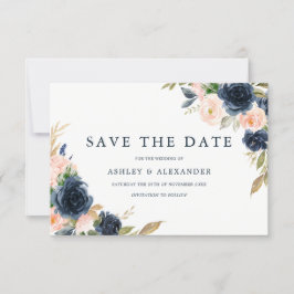 Schöne Blush & Navy Blumenhochzeit Save The Date