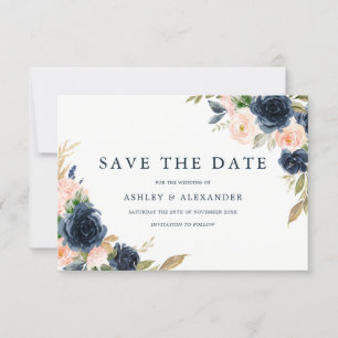 Schöne Blush & Navy Blumenhochzeit Save The Date