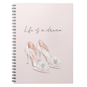 Schöne Blush-Pink-Absätze Weiß mit weißen Blumen Notizblock