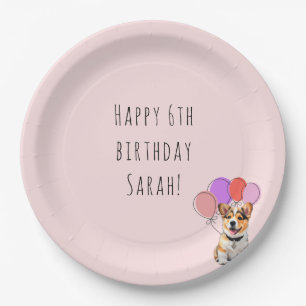 Schöne Blush-Pink - Corgi-Geburtstag  Pappteller