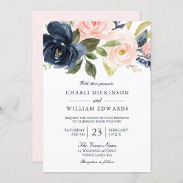 Schöne Blush Pink & Navy Spring Wedding Einladung