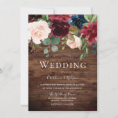 Schöne Blush Rustic Burgundy Wedding Einladung (Vorderseite)