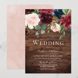 Schöne Blush Rustic Burgundy Wedding Einladung