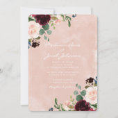 Schöne Blush Watercolor Burgundy Red Wedding Einladung (Vorderseite)