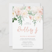 Schöne Blush & White Floral Wedding Einladung (Vorderseite)