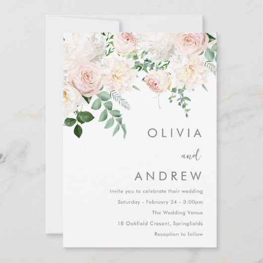 Schöne Blüte & Elfenbeinblume Moderne Hochzeit Einladung (Vorderseite)