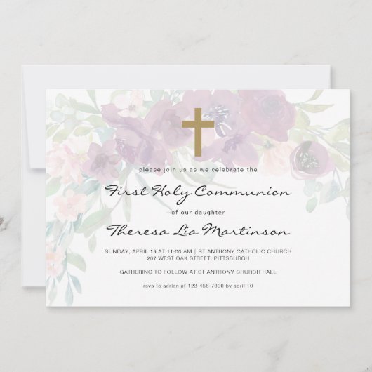 Schöne Blüte mit Kreuzweg der heiligen Kommune Einladung (Vorderseite)