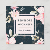 Schöne Blüte mit QR Code Dunkelblau Quadratische Visitenkarte (Vorderseite)