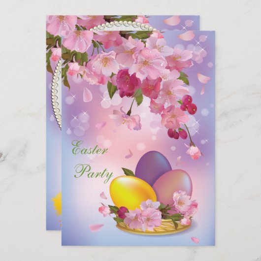 Schöne Blüte u. Ei-Ostern-Party Einladung (Vorne/Hinten)