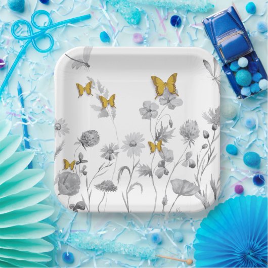 Schöne Blüte und Schmetterling Pappteller (Party)