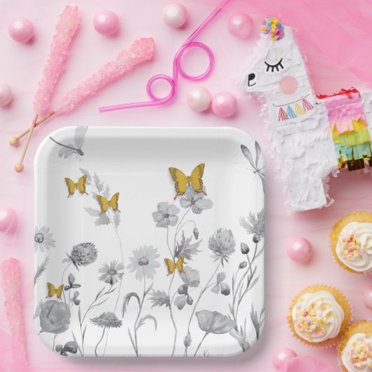 Schöne Blüte und Schmetterling Pappteller (Party)