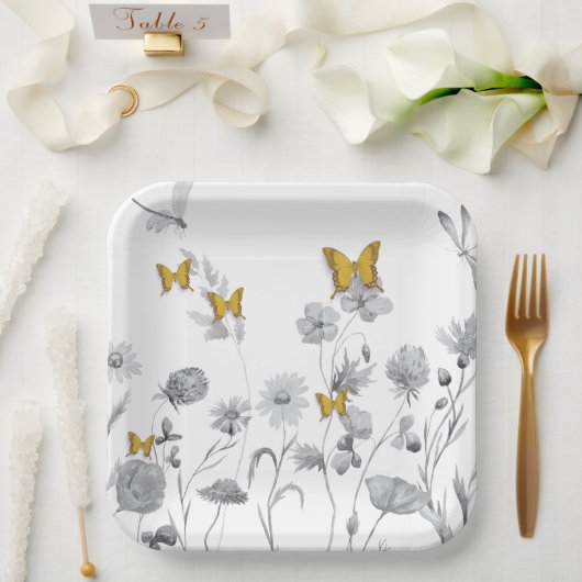 Schöne Blüte und Schmetterling Pappteller (Hochzeit)