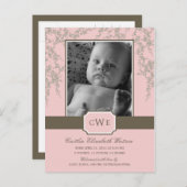 Schöne Blüten Baby Birth Announcement (Pink) Ankündigungspostkarte (Vorne/Hinten)