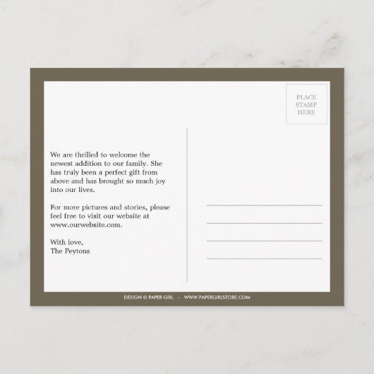 Schöne Blüten Baby Birth Announcement (Pink) Ankündigungspostkarte (Rückseite)