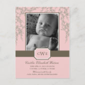 Schöne Blüten Baby Birth Announcement (Pink) Ankündigungspostkarte (Vorderseite)