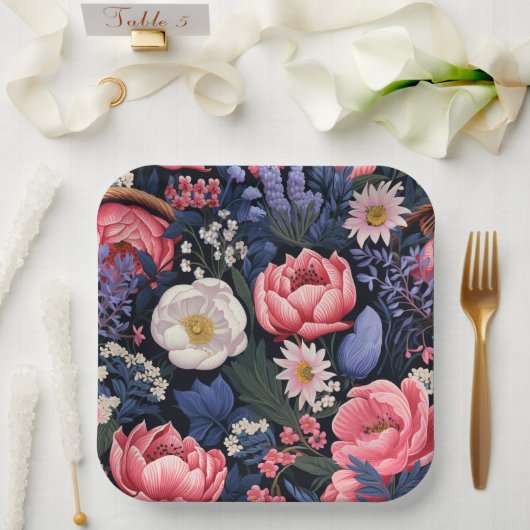 Schöne Blüten, buntes Muster, Pappteller (Hochzeit)