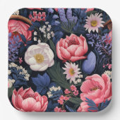 Schöne Blüten, buntes Muster, Pappteller (Vorderseite)