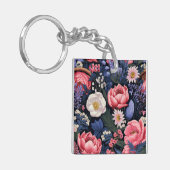 Schöne Blüten, buntes Muster, Schlüsselanhänger (Vorderseite links)