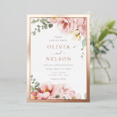 Schöne Blütenblüte Hochzeit Dusty Rose Gold Folieneinladung (Stehend vorne)