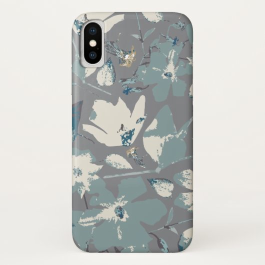 Schöne Blütenblüten Grau Blau Creme Print Case-Mate iPhone Hülle (Rückseite)