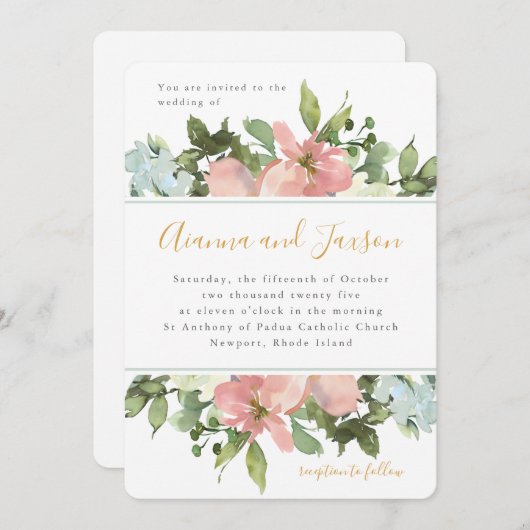 Schöne Blütenfarbenblütenhochzeit Einladung (Vorne/Hinten)