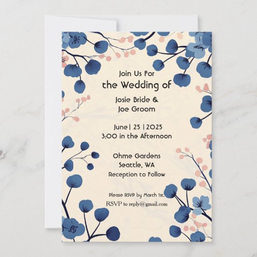 Schöne Blütenkirsche Hochzeitseinladung Einladung (Vorderseite)