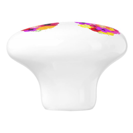 Schöne Blütenschmetterlingsfarbe Keramikknauf (Seitenansicht)