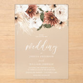 Schöne Boho-Blumen Hochzeit mit Frost-Effekt Acryleinladungen (Vorderseite)