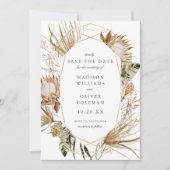 Schöne Boho Botanical Geometric White Wedding Save The Date (Vorderseite)