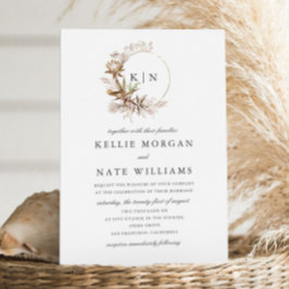 Schöne Boho Botanical Wreath Monogram Wedding Einladung