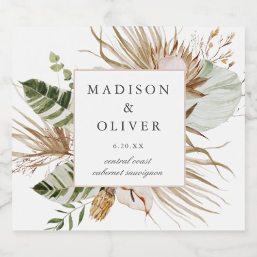 Schöne Boho Botanische Chic White Wedding Schaumweinetikett (Einzelnes Label)