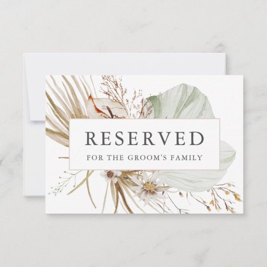 Schöne Boho Botanische Hochzeitkarte reserviert Ankündigung (Rückseite)