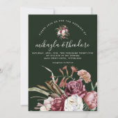 Schöne Boho floral Dark Green Wedding Einladung (Vorderseite)