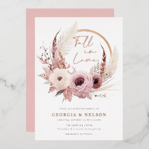 Schöne Boho-Herbst-Hochzeit Rose Gold Folieneinladung