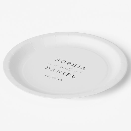 Schöne Boho Minimalistisch Moderne Hochzeit Pappteller (Schrägansicht)