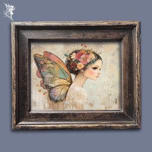 Schöne Boho-Schmetterlings-Fee Pastell-Aquarell-Ku Poster