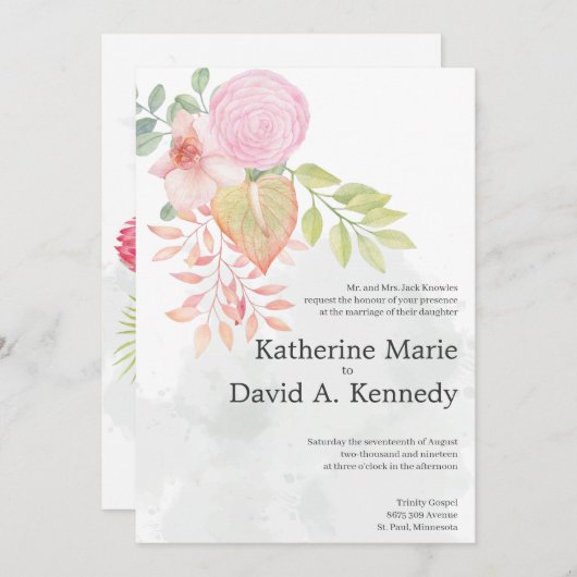 Schöne Boho Schöne Wasserfarben Blume Hochzeit Einladung (Vorne/Hinten)