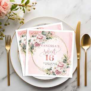 Schöne Boho-Staub-Pink-Blumen-Sweet-16-Servietten Serviette