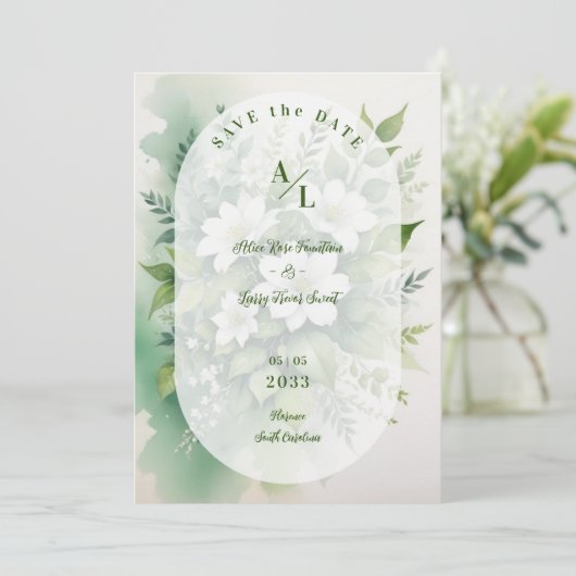 Schöne Boho Translucent Oval Exuberant Greenerie Save The Date (Stehend Vorderseite)
