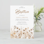 Schöne Boho Wasserfarbe Wildblume Taufe Einladung (Stehend Vorderseite)