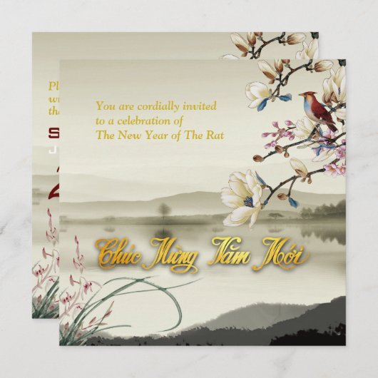 Schöne bokolische Szene vietnamesische Rat Jahr 20 Ankündigung (Vorne/Hinten)