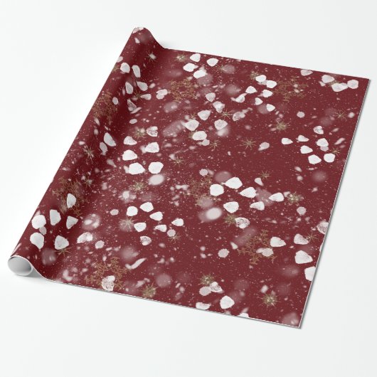Schöne Bordeaux mit goldenen Schneeflocken Geschenkpapier (Ungerollt)