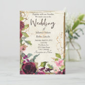 Schöne bordeauxrosa und goldene Hochzeit Einladung (Stehend Vorderseite)