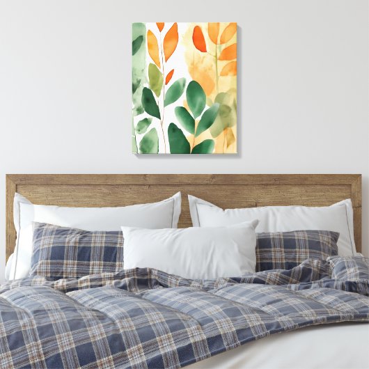 Schöne Botanicals in grün & orange, Leinwand Art (Insitu (Schlafzimmer))