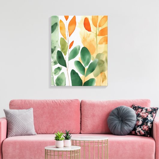 Schöne Botanicals in grün & orange, Leinwand Art (Insitu (Wohnzimmer))