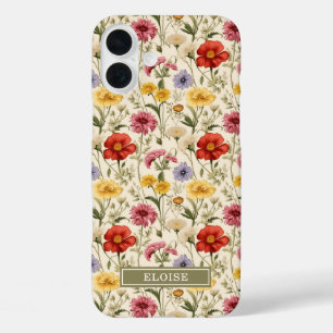 Schöne botanische Aquarell-Wildblumen-Name iPhone 16 Plus Hülle