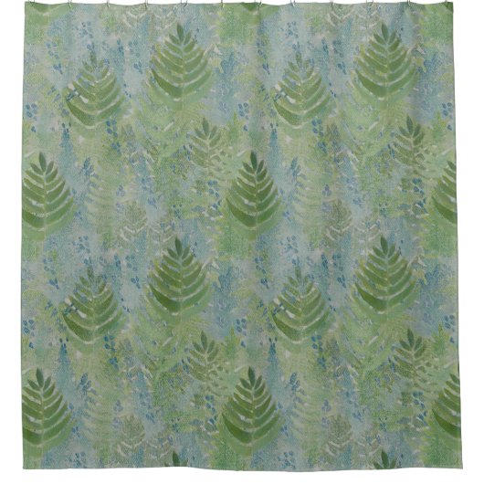 Schöne botanische Blues Grüntöne Duschvorhang (Vorderseite)