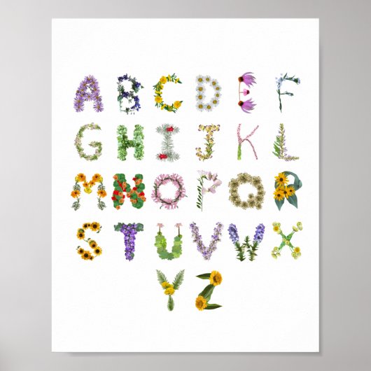Schöne botanische Blume Alphabet Baby Kinderzimmer Poster (Vorne)